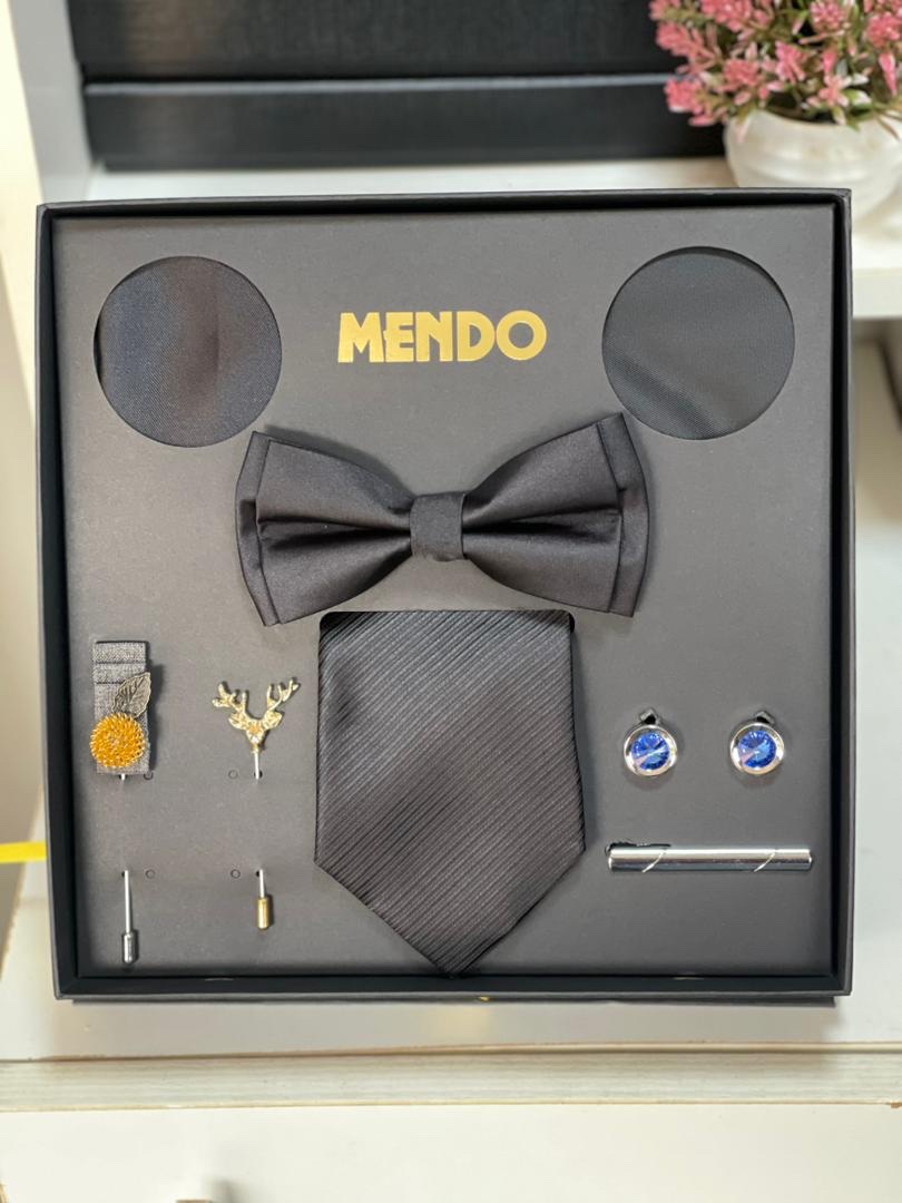 8-Piece Plain Black Tie Set