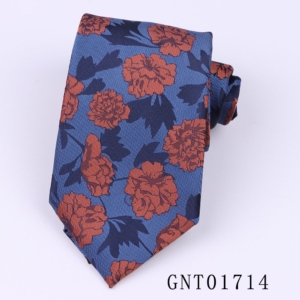 2 Piece - Blue & Orange Floral Tie and Pocket square