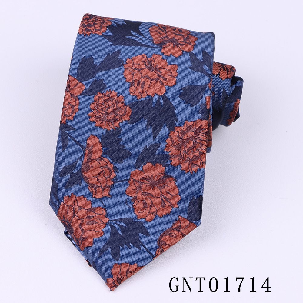 2 Piece - Blue & Orange Floral Tie and Pocket square