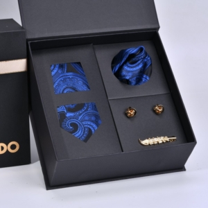 Blue Paisley Tie, Pocket square, Clip and Cufflinks Set
