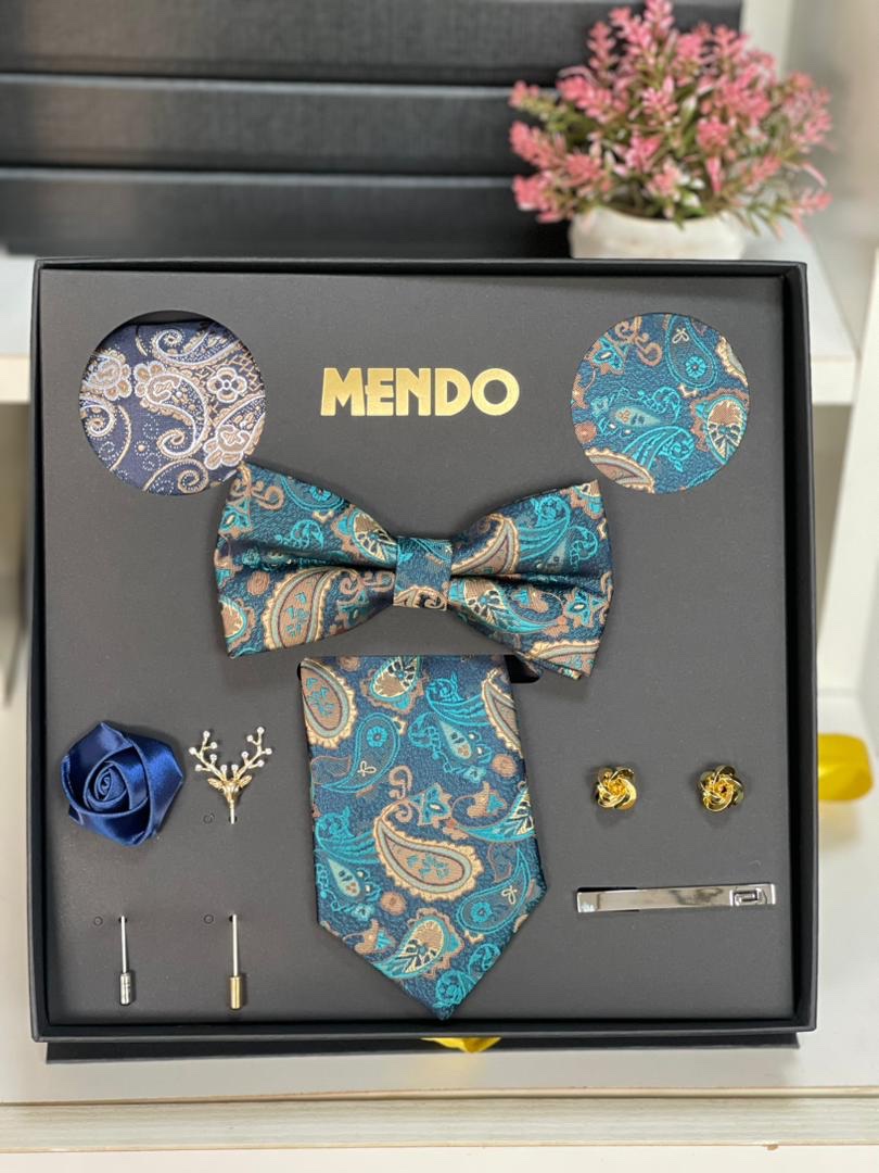 8-Piece Turquoise Paisley Tie Set