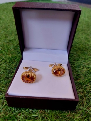 Gold Cufflinks with Oval Gold Rhinestone