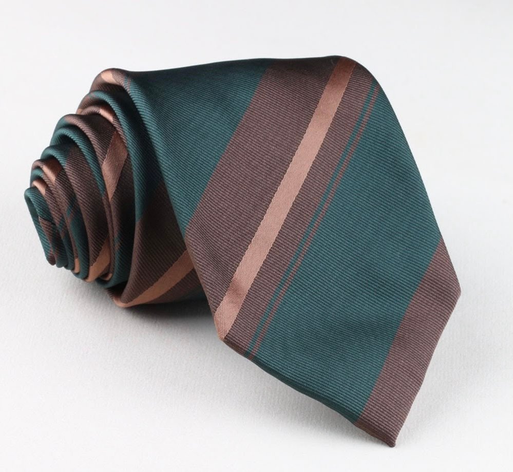 2 Piece- Green & Brown Striped Tie and Pocket square
